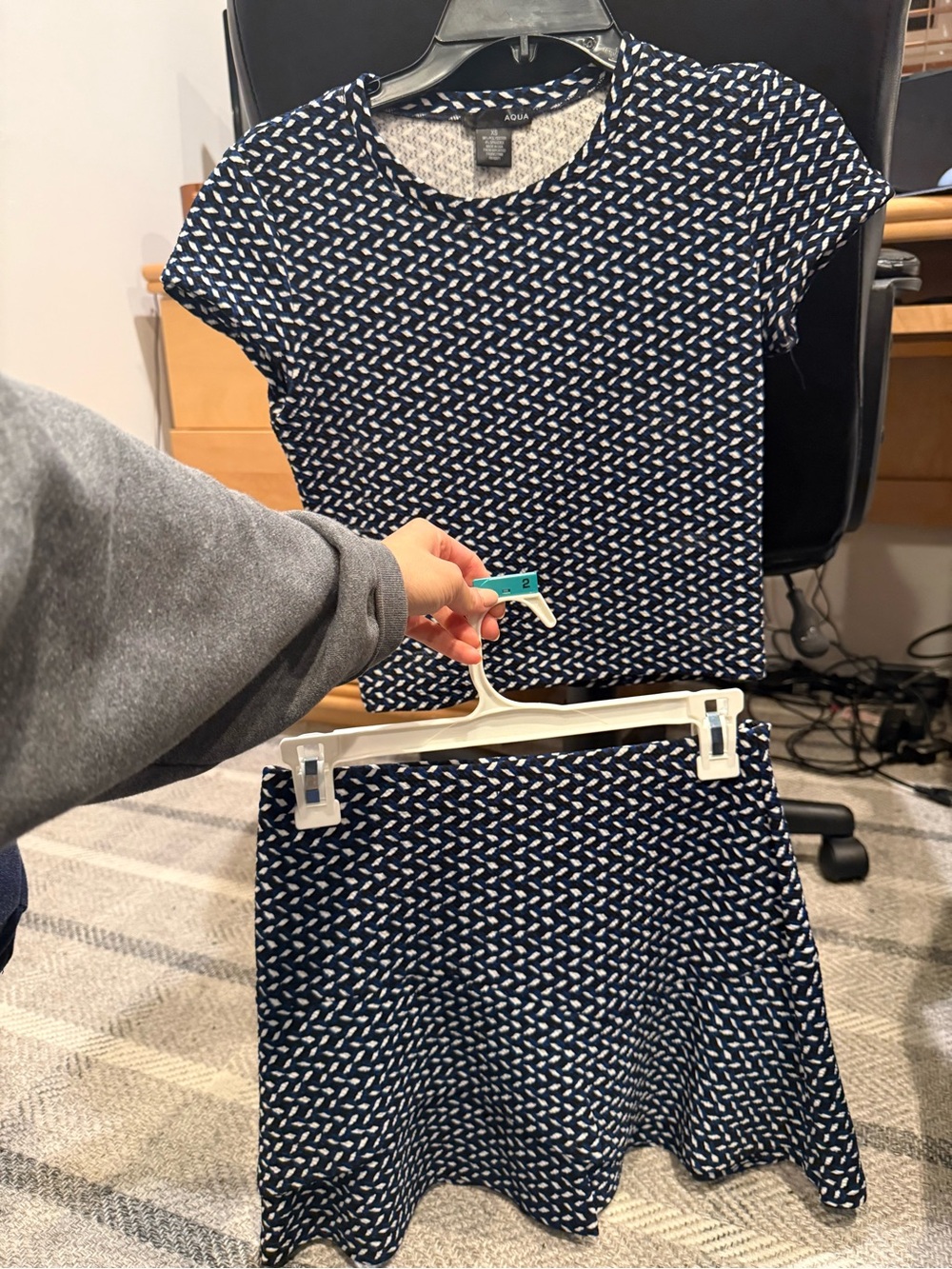 Aqua Navy and White Mini Two-Piece Dress Set